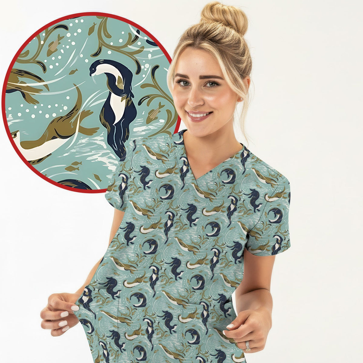 Sea Otter Wave Coastal Nurse Scrub Top