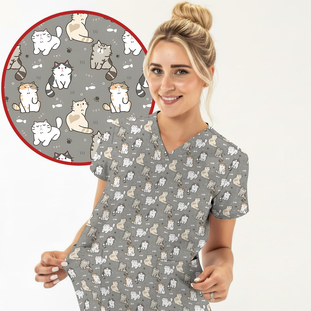 Pastel Cat Nurse Scrub Top