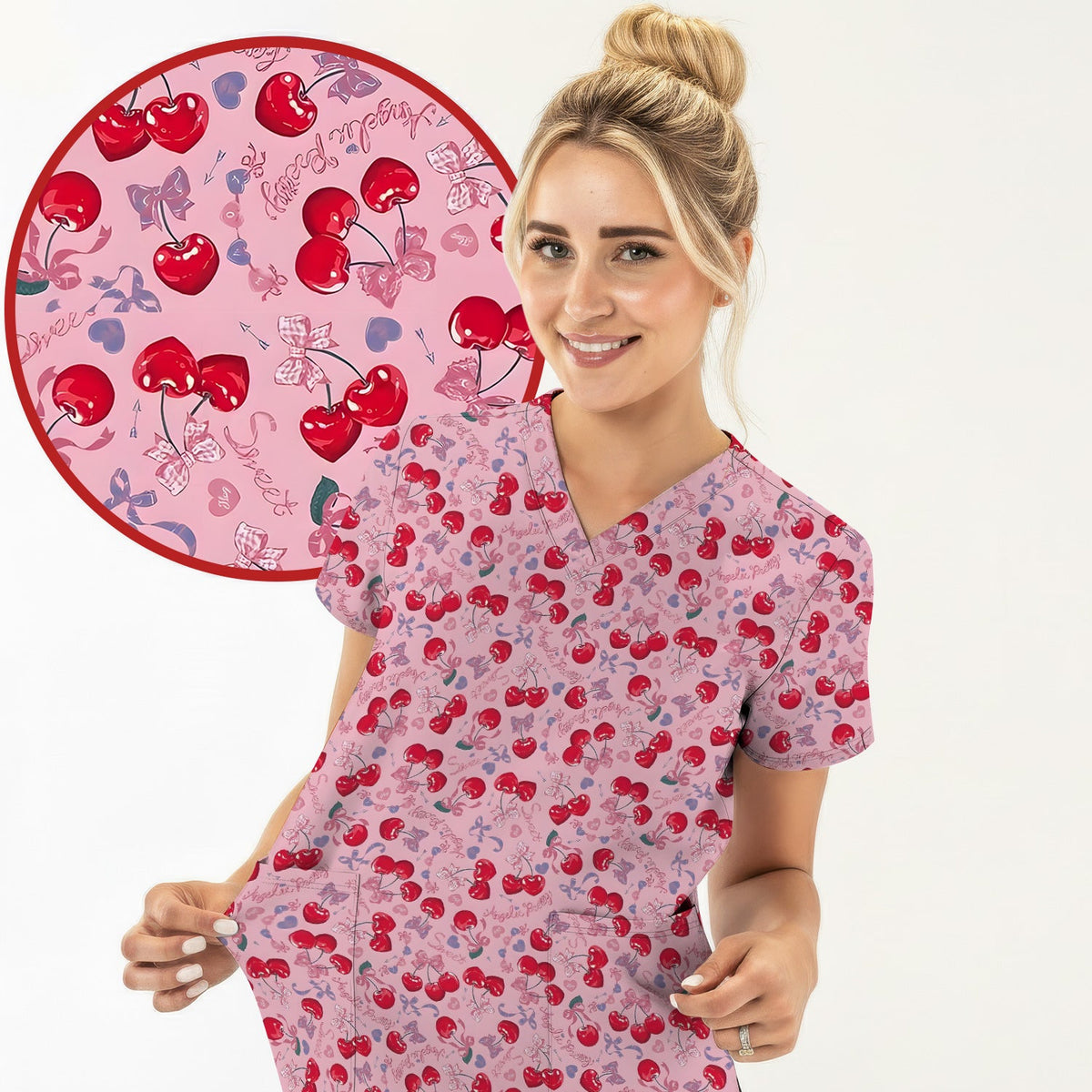 Cherry Blossom Nurse Scrub Top