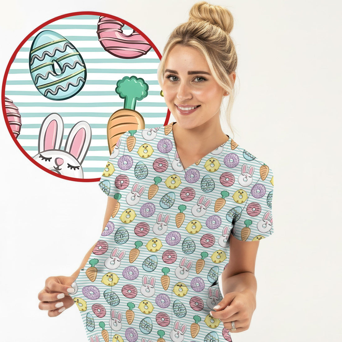 Chick Bunny Nurse Scrub Top - Easter Gift