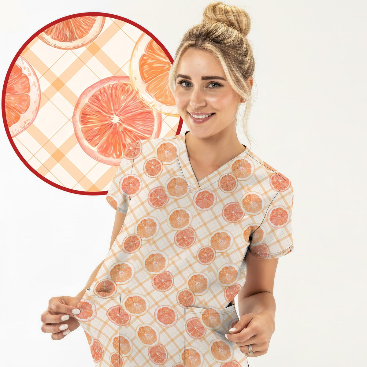 Fresh Grapefruit Slice Nurse Scrub Top
