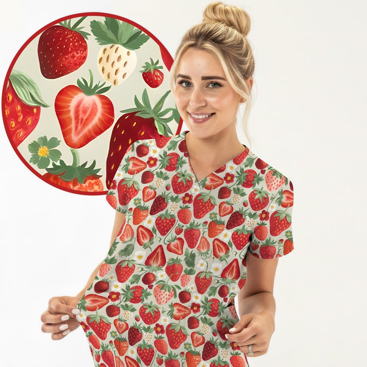 Fresh Strawberry Leaves Nurse Scrub Top