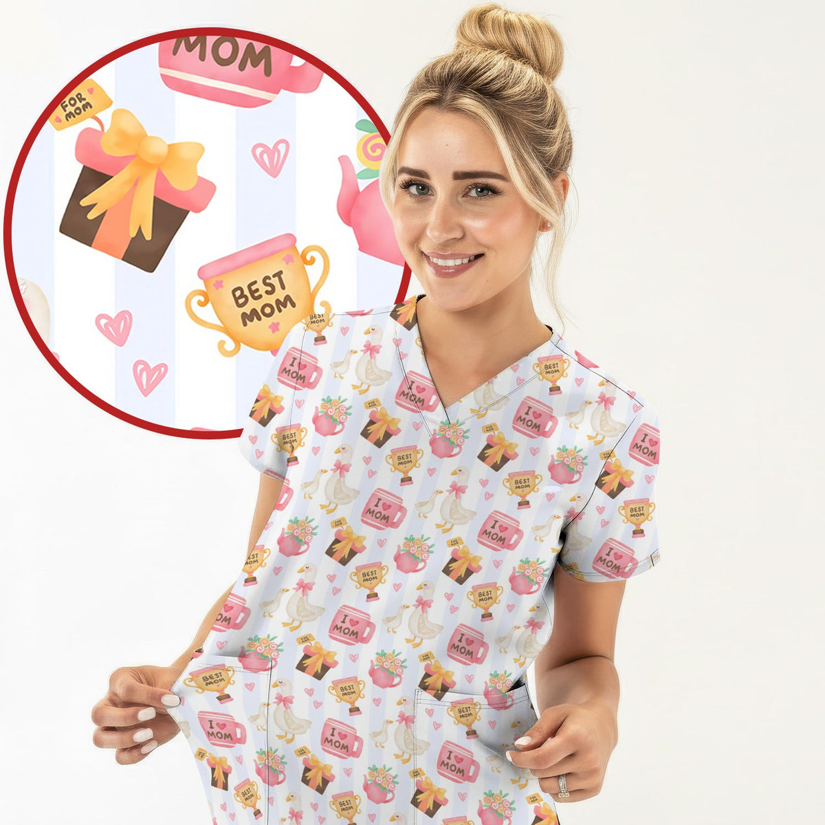 Sweet Nurse Mom Goose Trophy Scrub Top