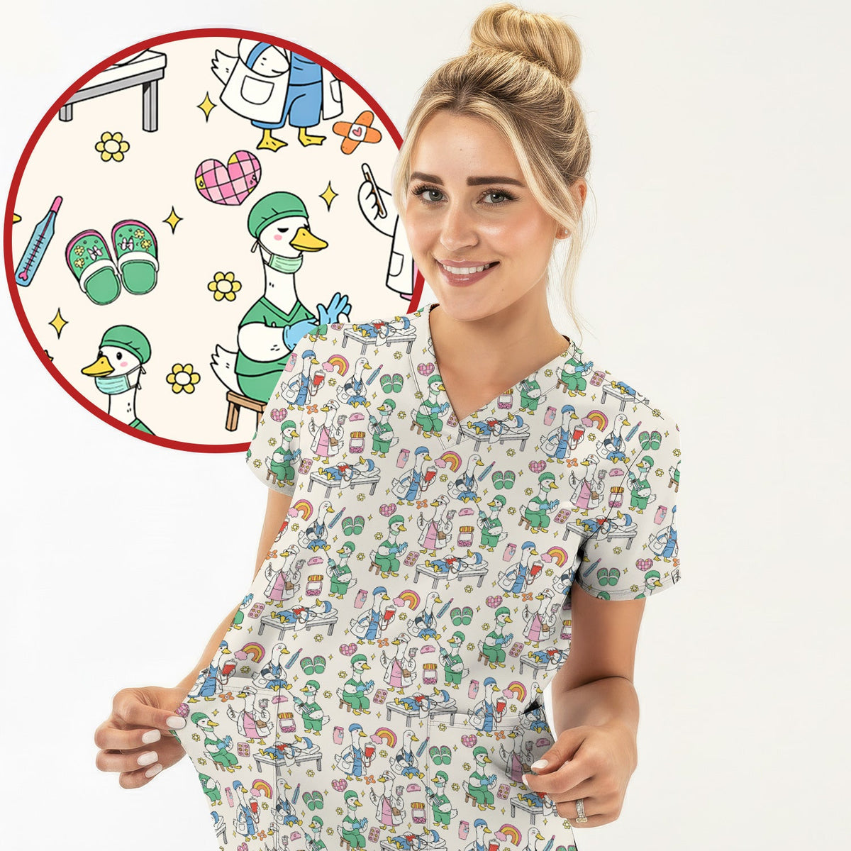 Duck Medical Doodle Nurse Scrub Top