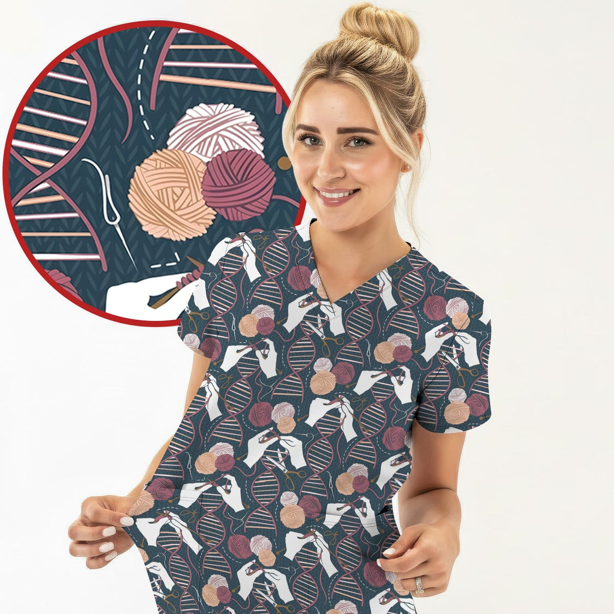 DNA Helix Yarn Nurse Scrub Top