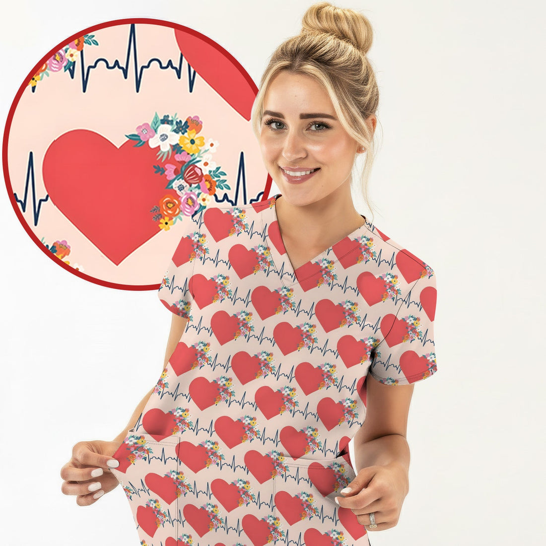Heartbeat Floral Nurse Scrub Top