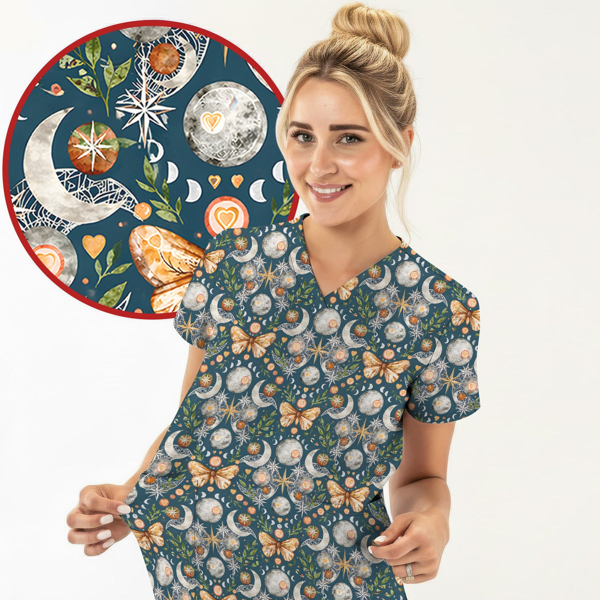 Celestial Butterfly Moonlight Nurse Scrub Top