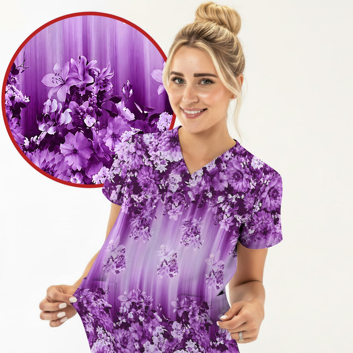 Purple Blossom Garden Nurse Scrub Top