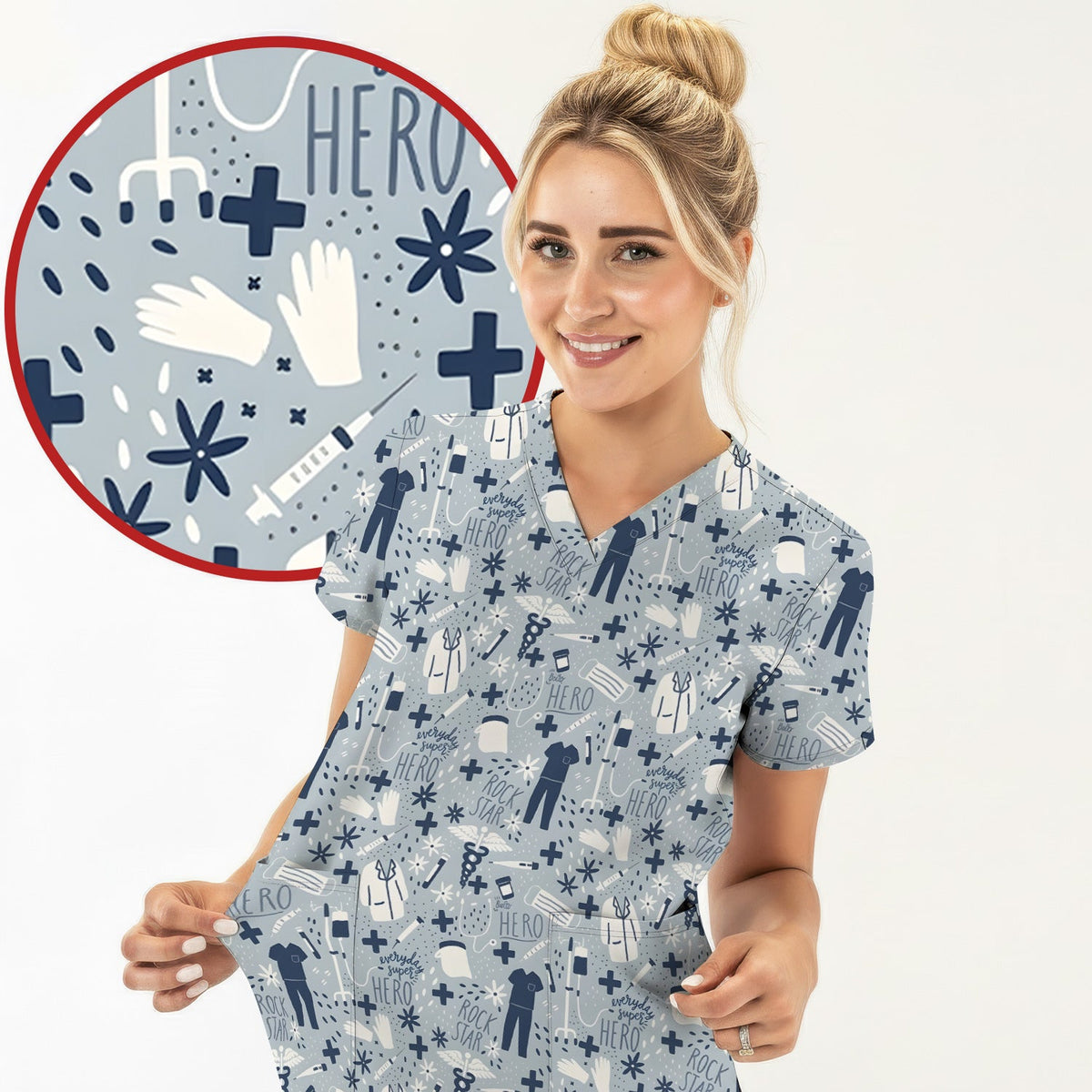 Healthcare Hero Medical Tools Nurse Scrub Top