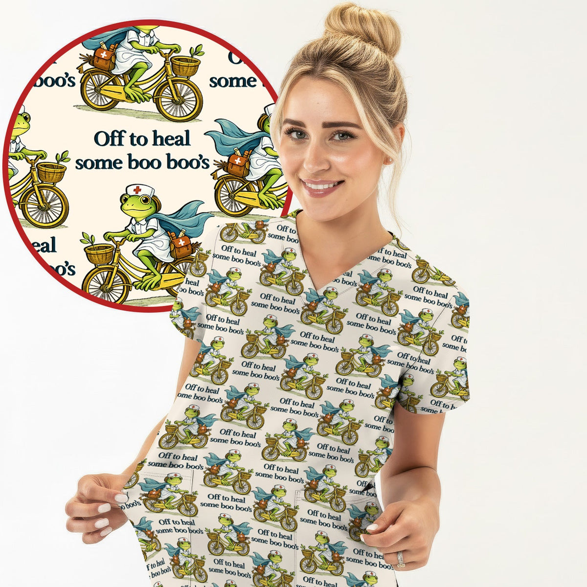 Frog Cycling Nurse Scrub Set