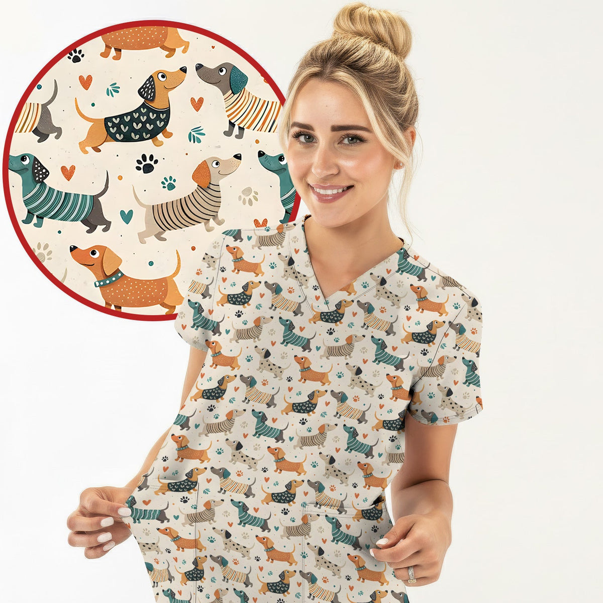 Fun Dachshund Paw Heart Nurse Scrub Set