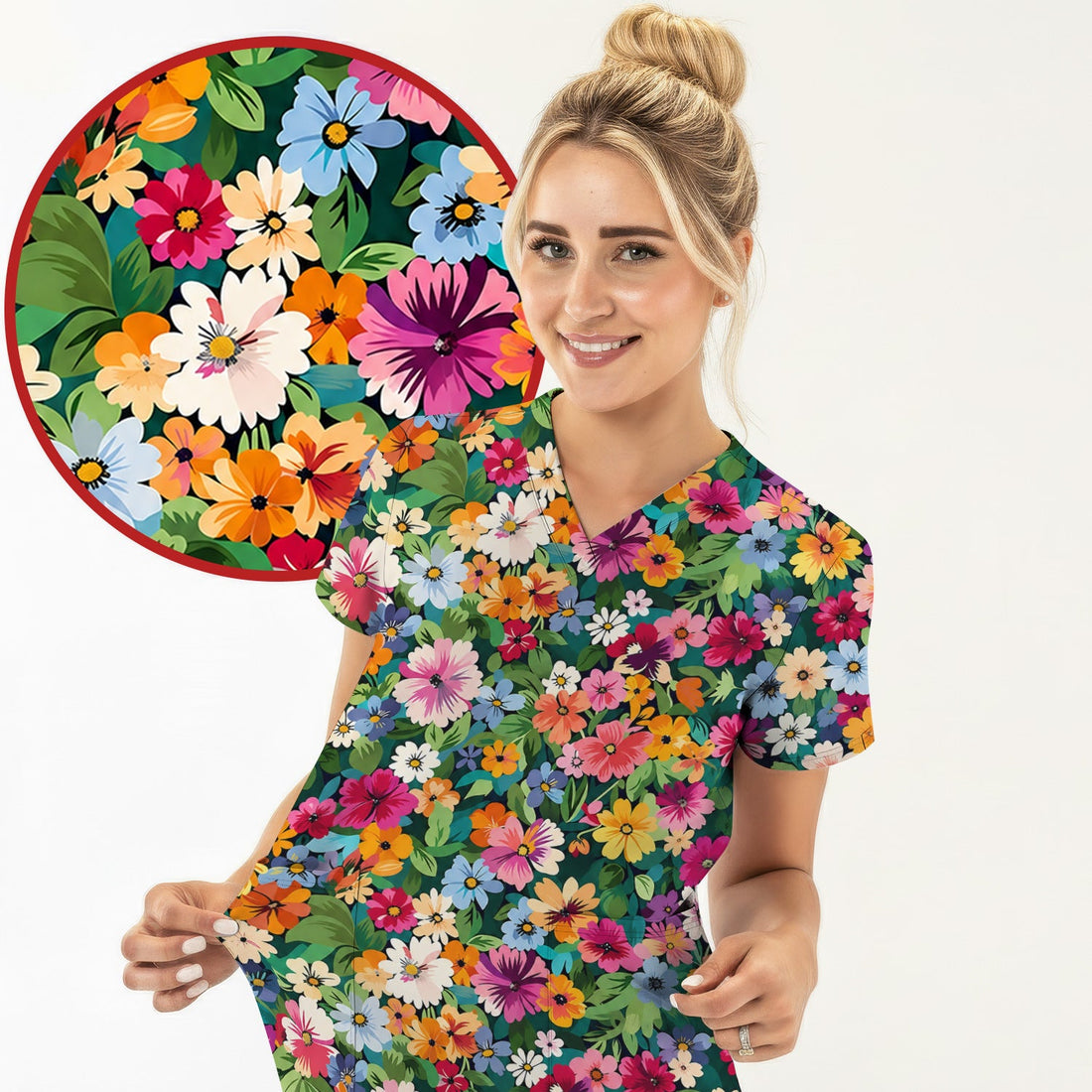 Colorful Wildflower Garden Nurse Scrub Top