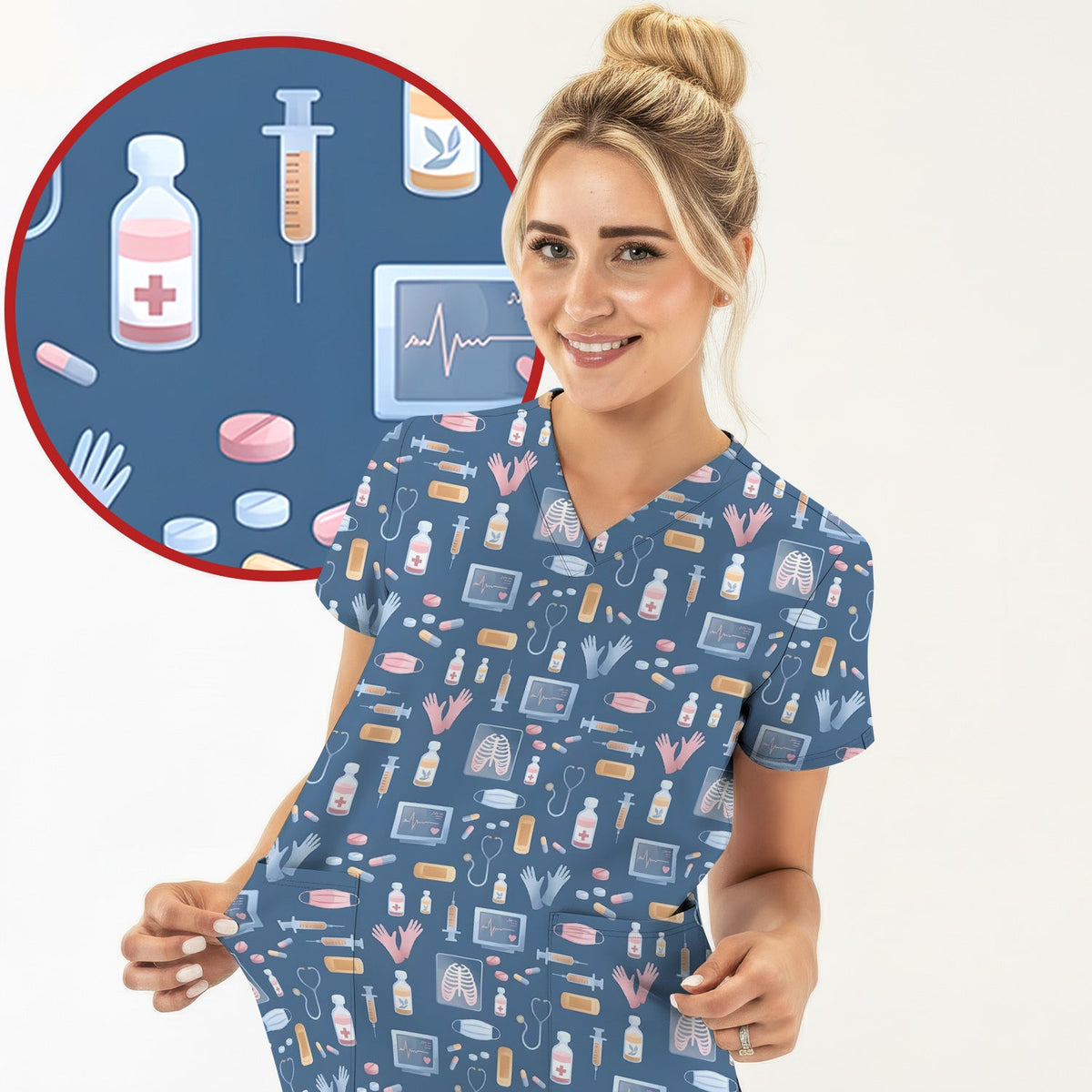 Medical Tools Gloves Syringe Nurse Scrub Top