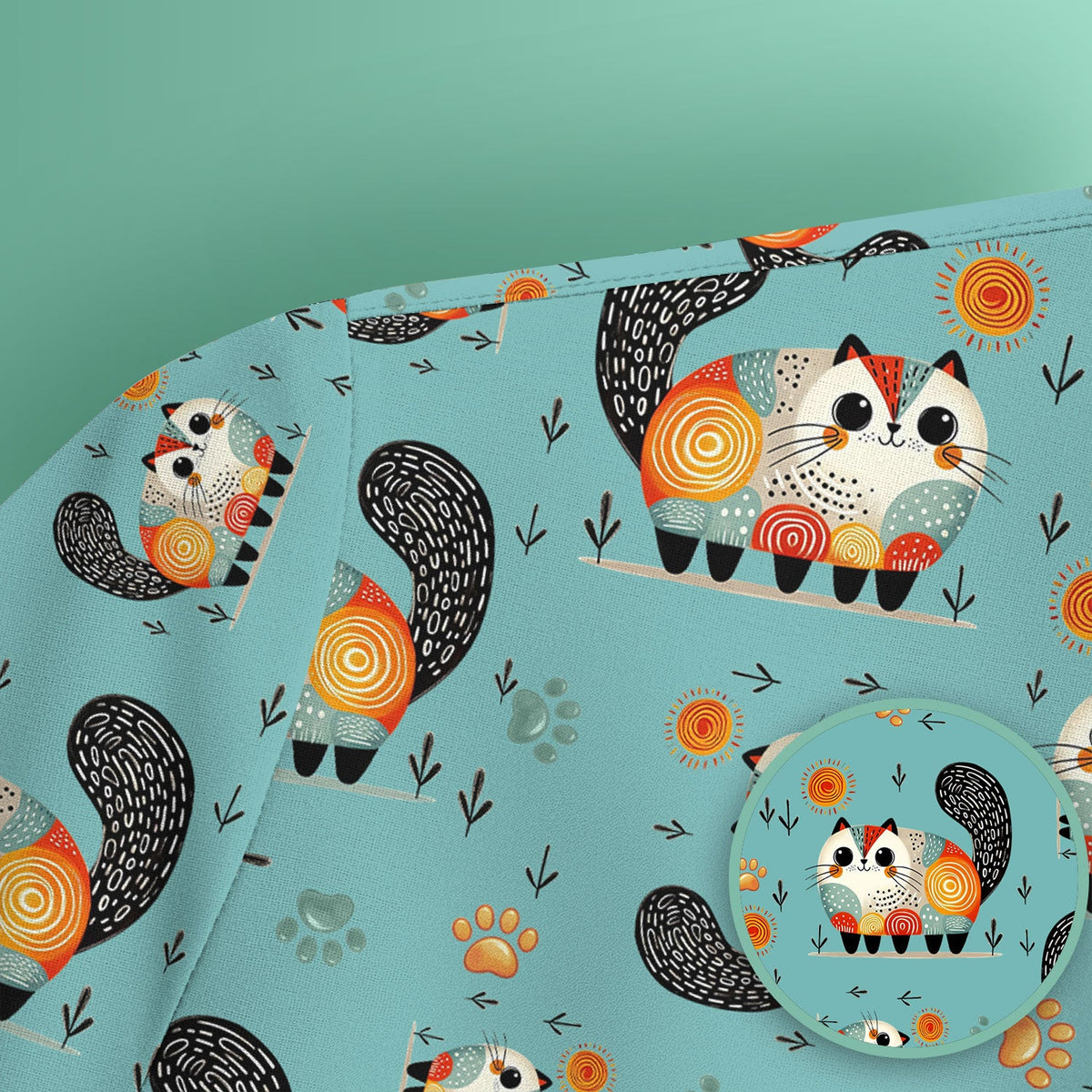 Cat Illustration Nurse Scrub Top