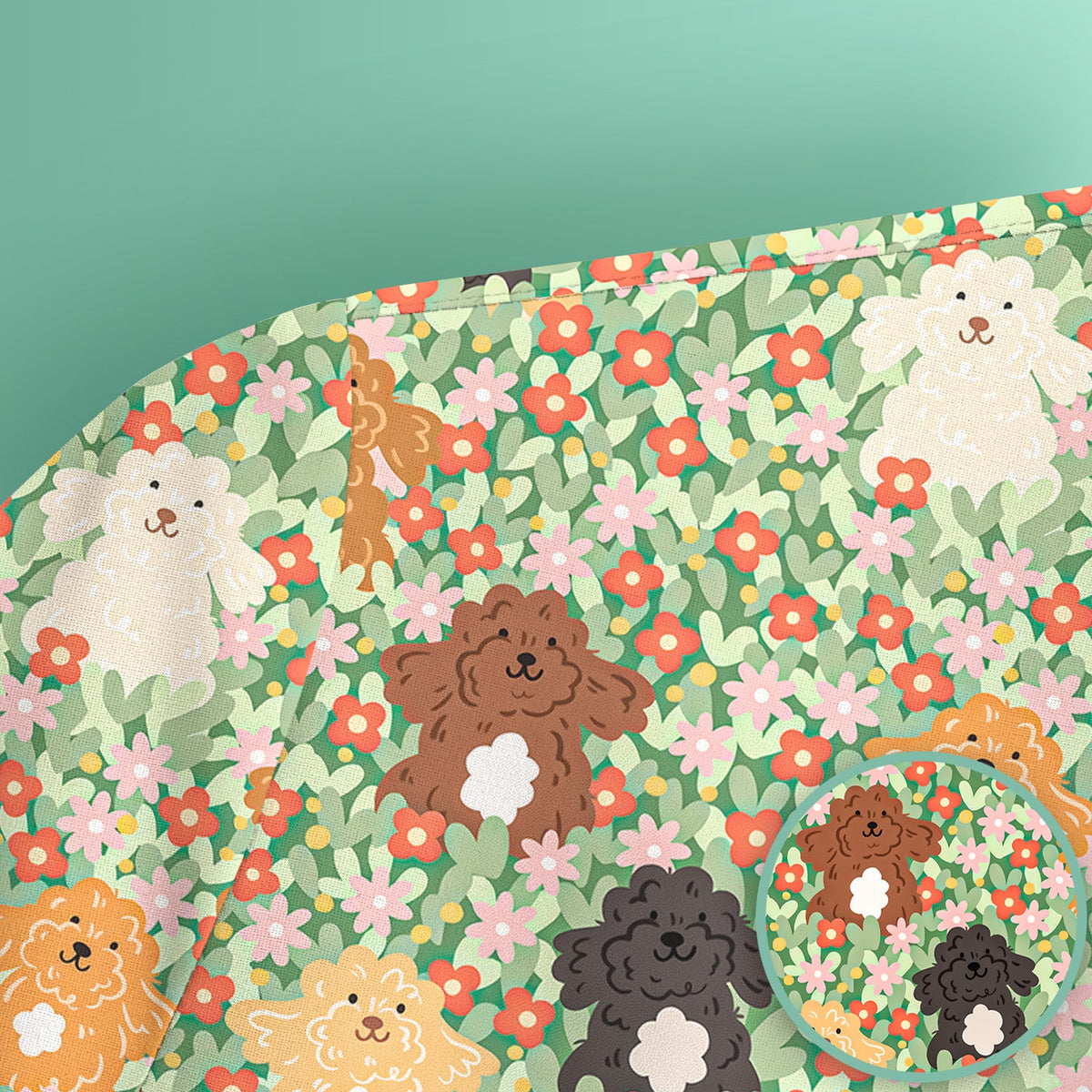 Poodle Dogs Floral Nurse Scrub Top