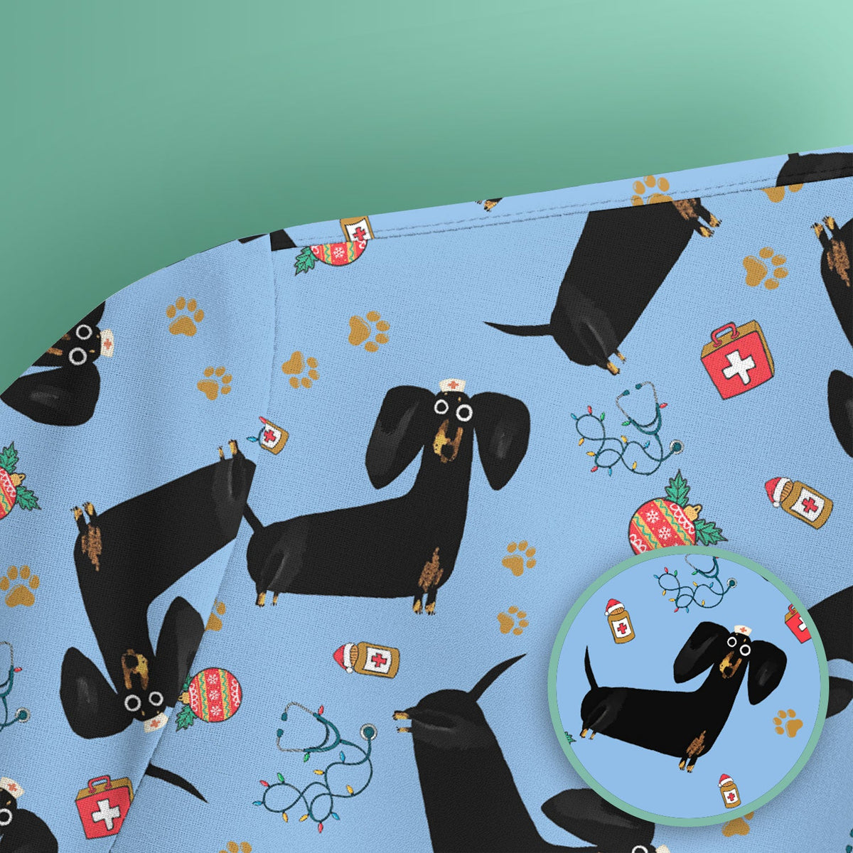 Black Dachshund Nurse Scrub Top - Gift For Dog Lover