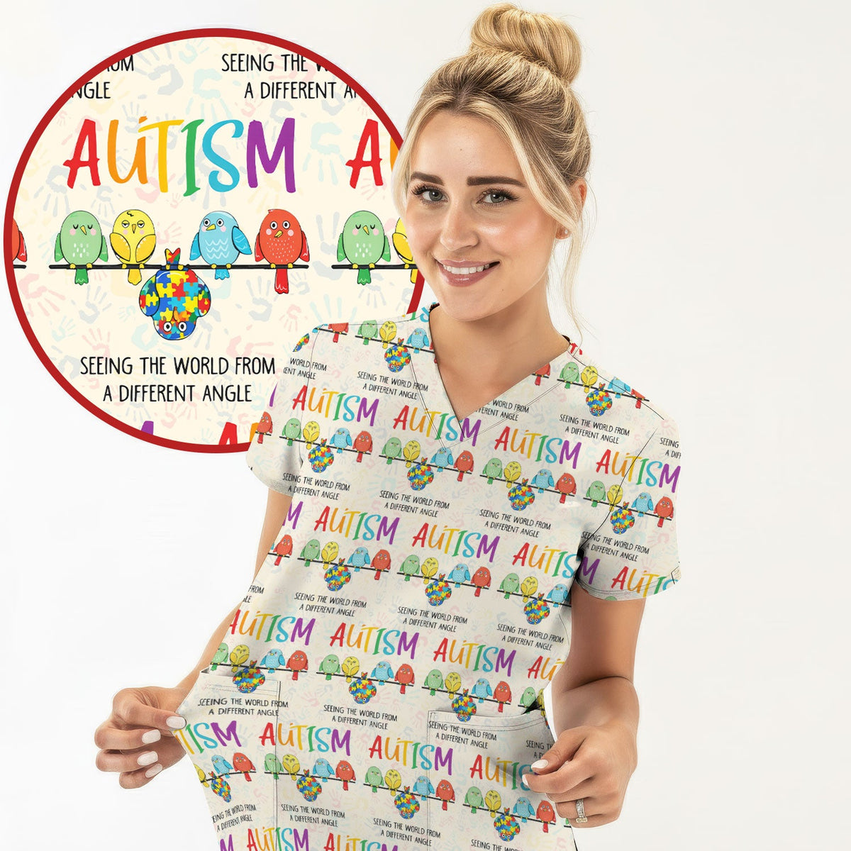Autism Seeing The World From A Different Angle Nurse Scrub Top
