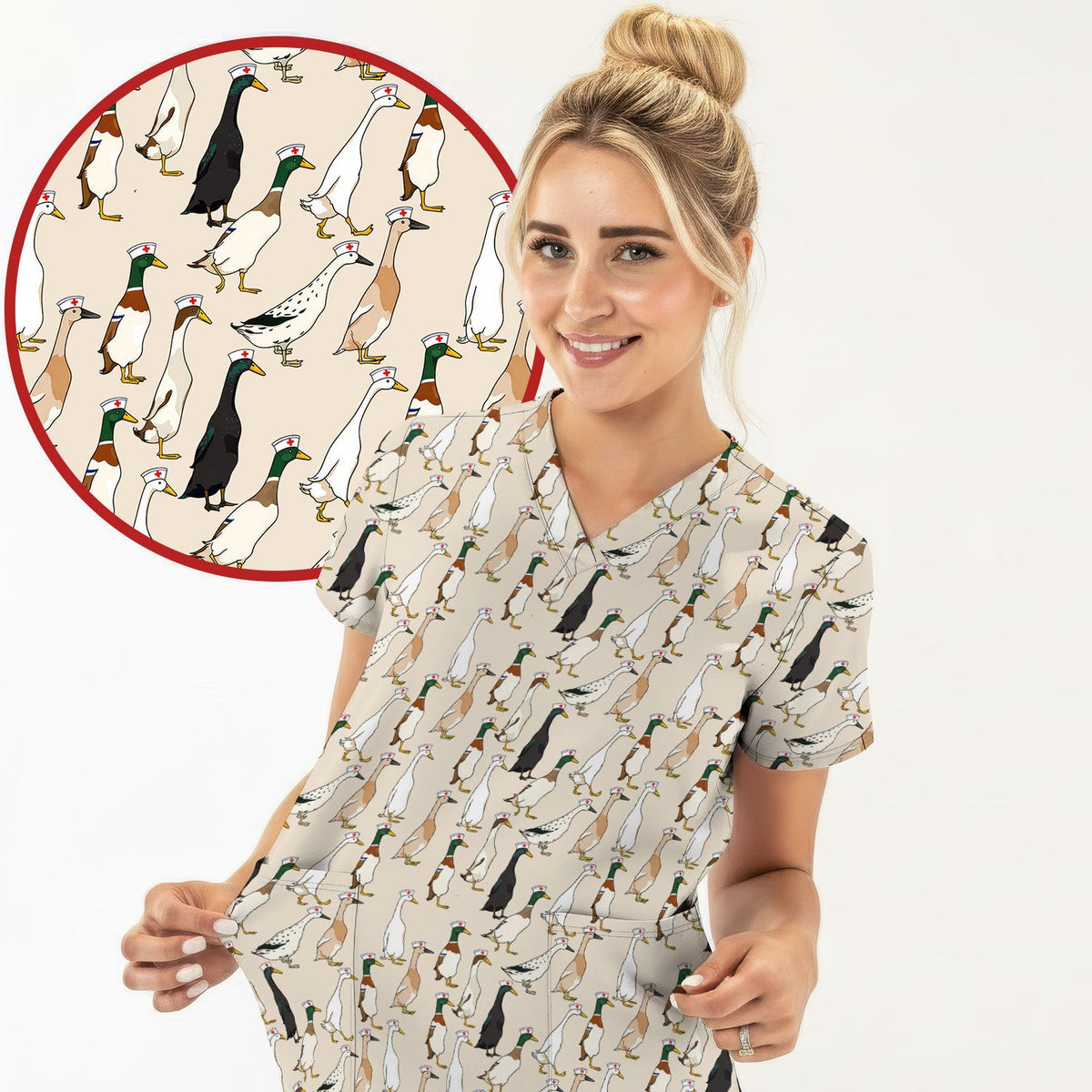 Duck Pattern Nurse Scrub Top