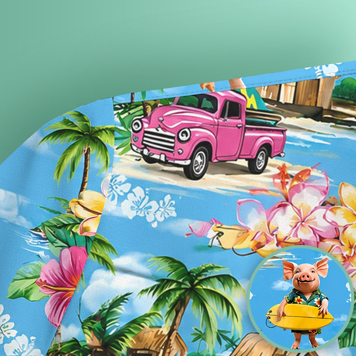 Tropical Surfing Pig Beach Nurse Scrub Top