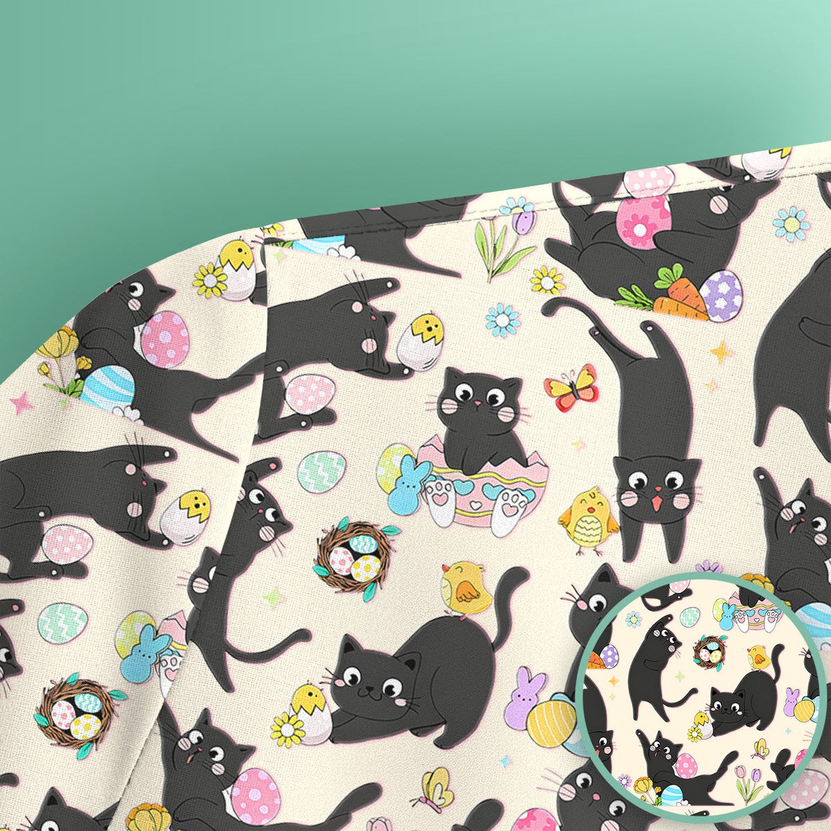 Black Cat Easter Egg Nurse Scrub Top