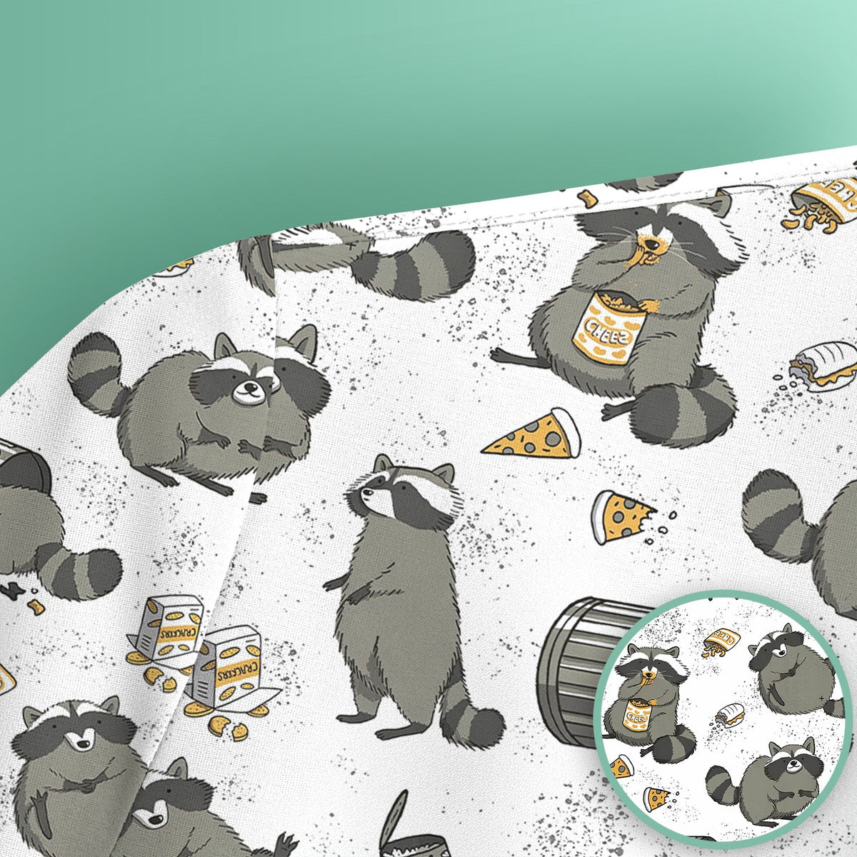 Raccoon Snack Trash Can Nurse Scrub Top