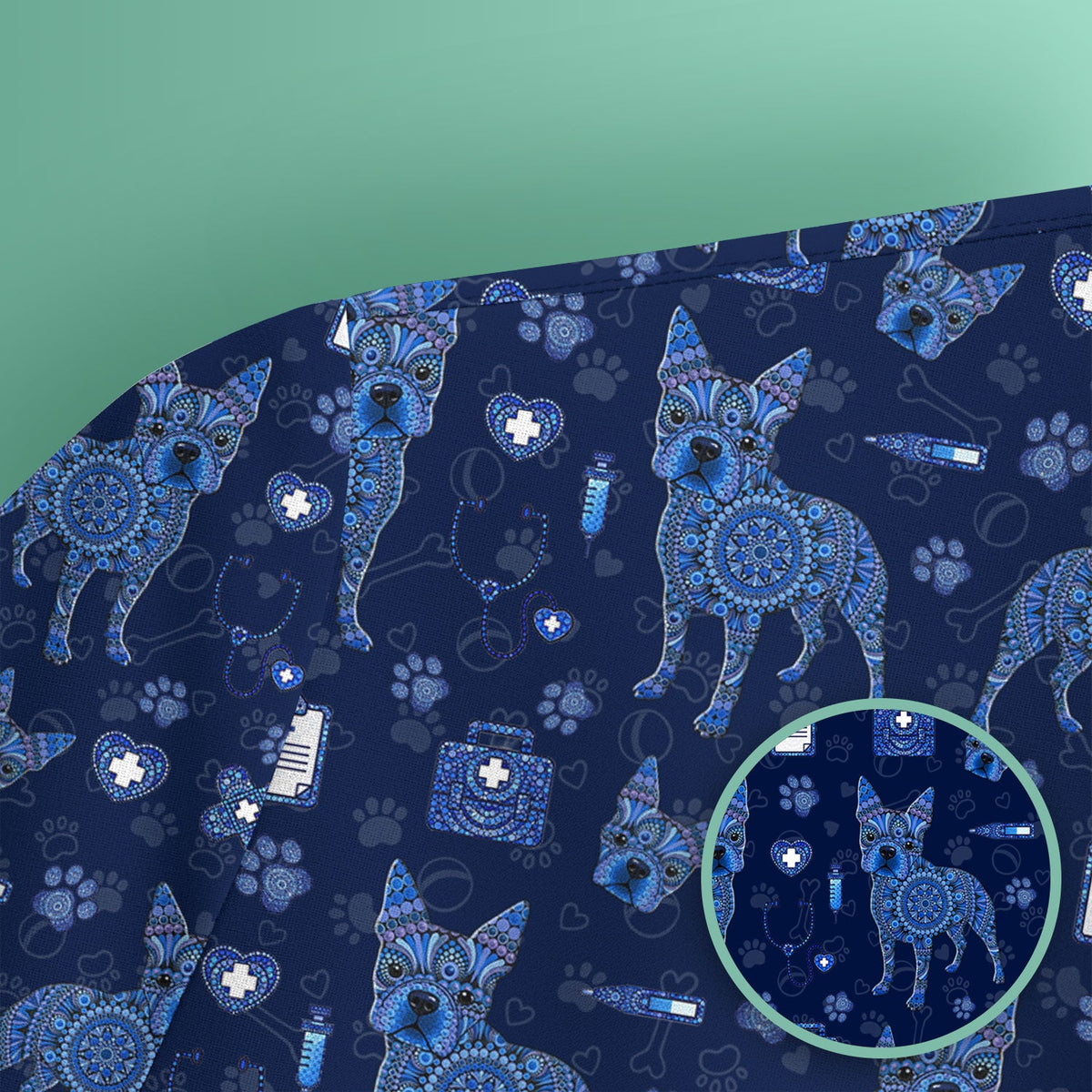 Blue Heeler Australian Cattle Dog Scrub Top, Australia Dot Art Pattern Shirt, Breathable Fabrics Nursing Uniform