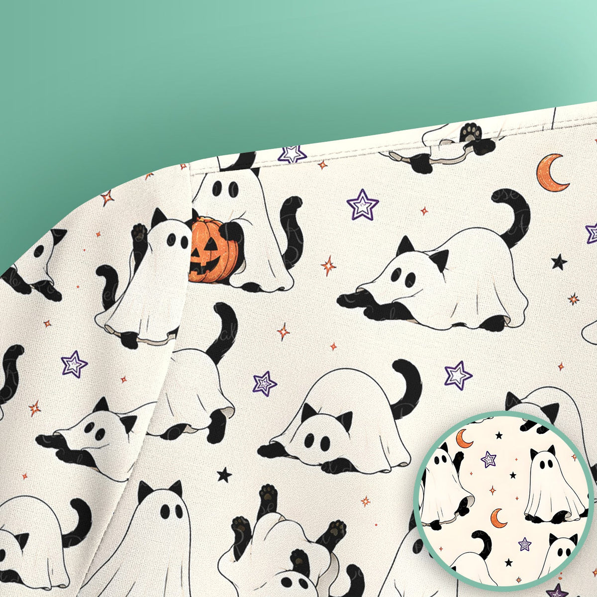 Ghost Cats Pumpkins Nurse Scrub Top - Halloween Gift