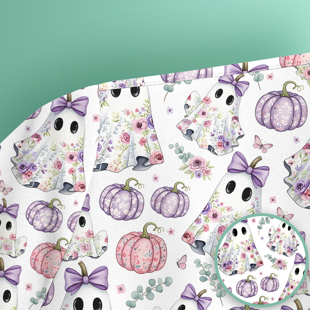 Floral Ghost Pumpkin Nurse Scrub Top