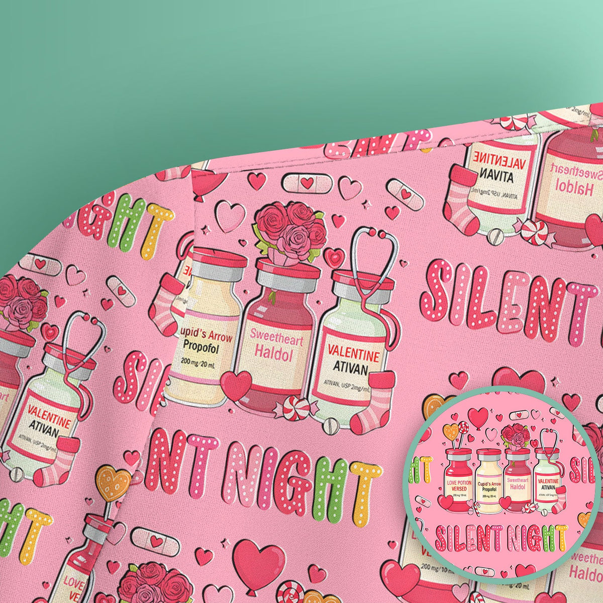 Valentine Silent Night Love Nurse Scrub Top