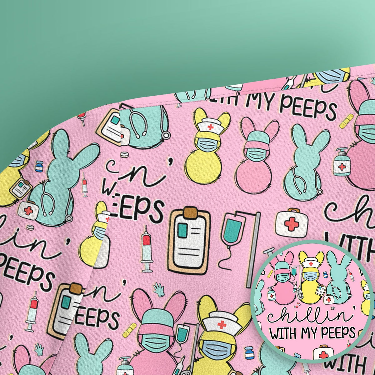 Bunny Nurse Chillin With My Peeps Scrub Top - Easter Gift