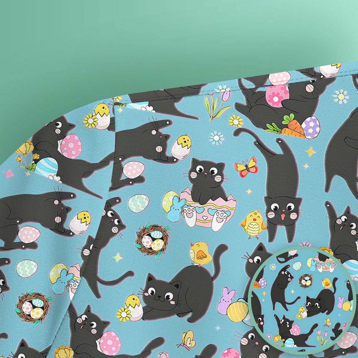 Black Cat Easter Egg Nurse Scrub Top