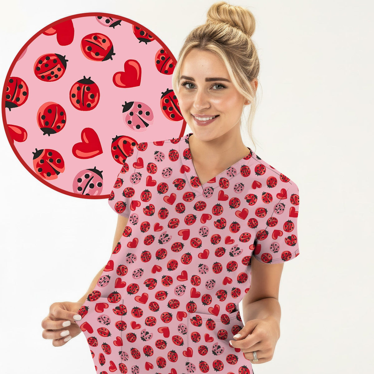 Ladybug Red Heart Nurse Scrub Set