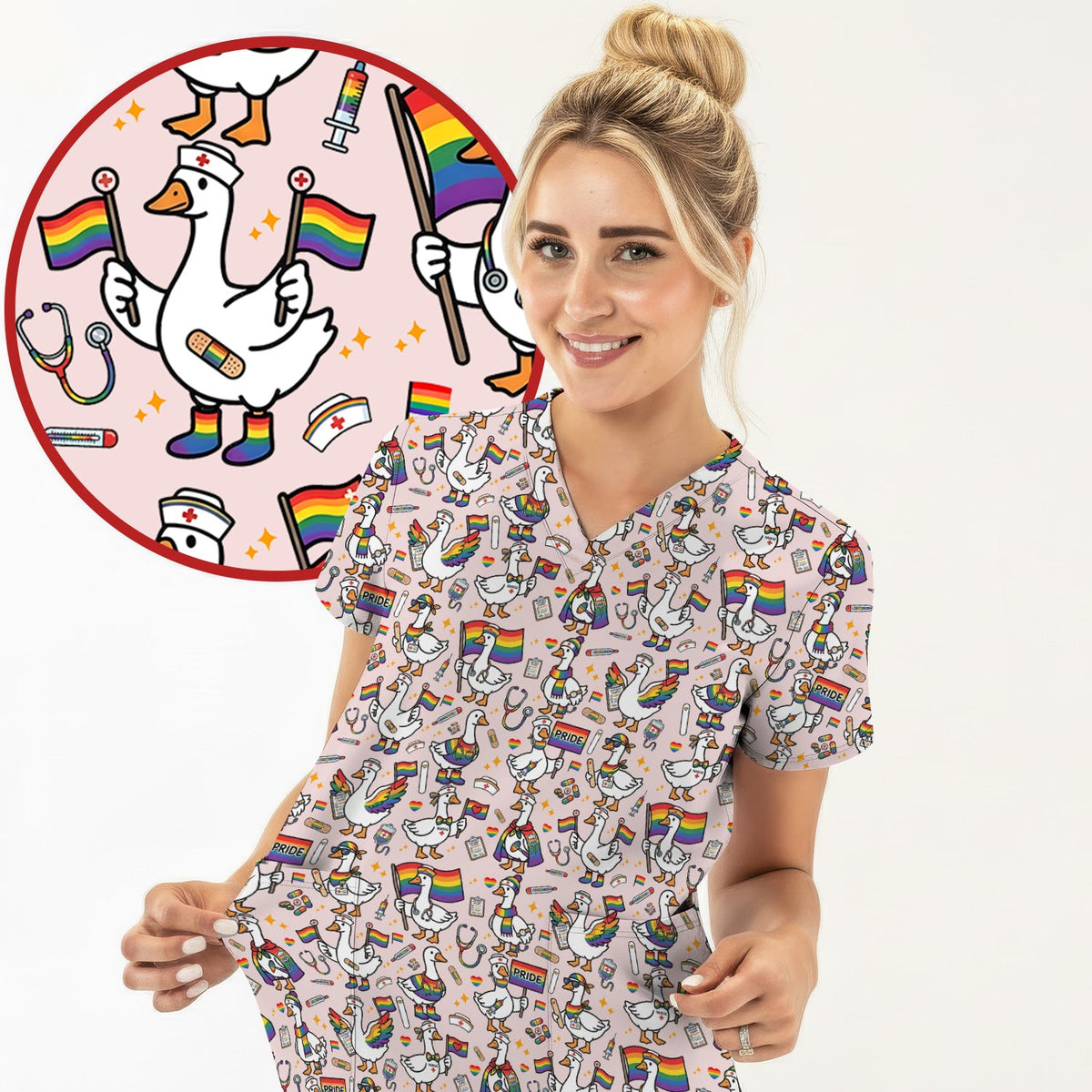 LGBT Pride Nurse Duck Scrub Top
