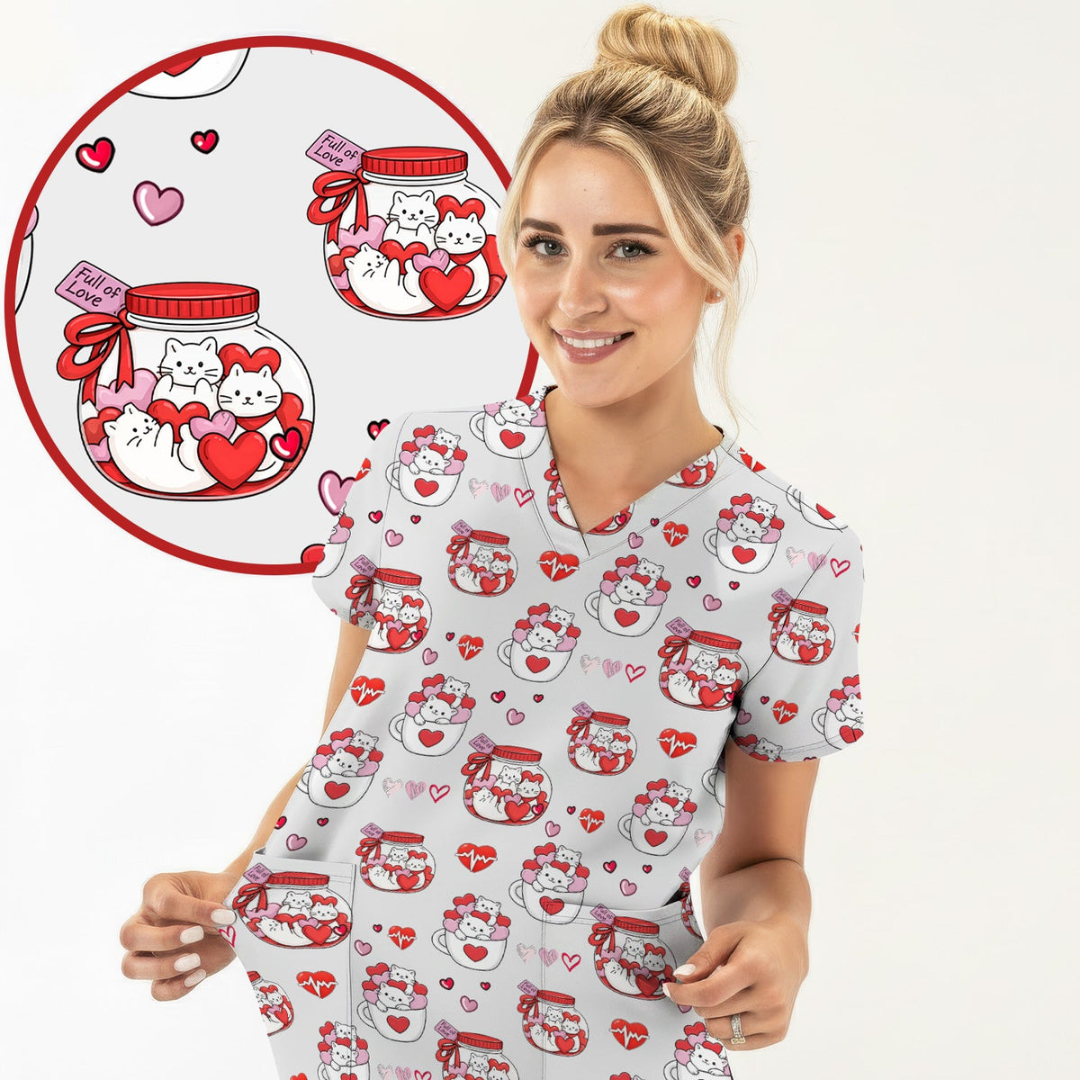 Cat Nurse Scrub Top - Valentines Day Gift