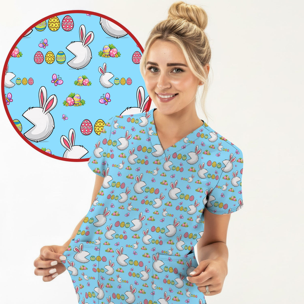 Bunny Colorful Eggs Nurse Scrub Set - Easter Gift