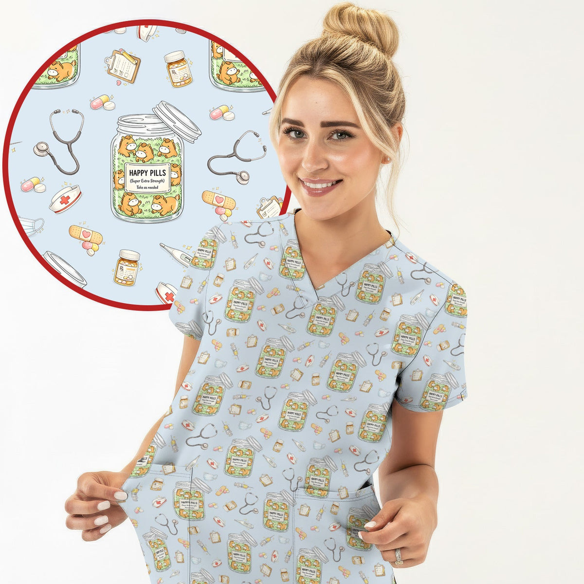 Happy Pills Horse Nurse Scrub Set