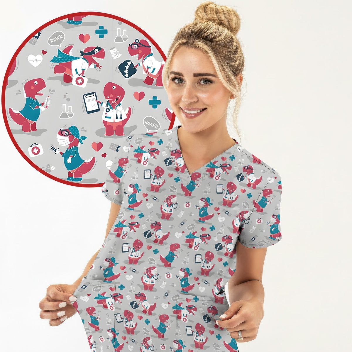 Dinosaur Doctor Nurse Scrub Top