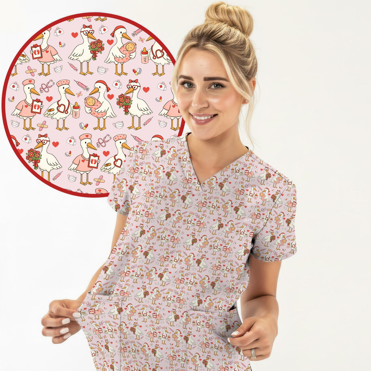Valentine Goose Nurse Scrub Set