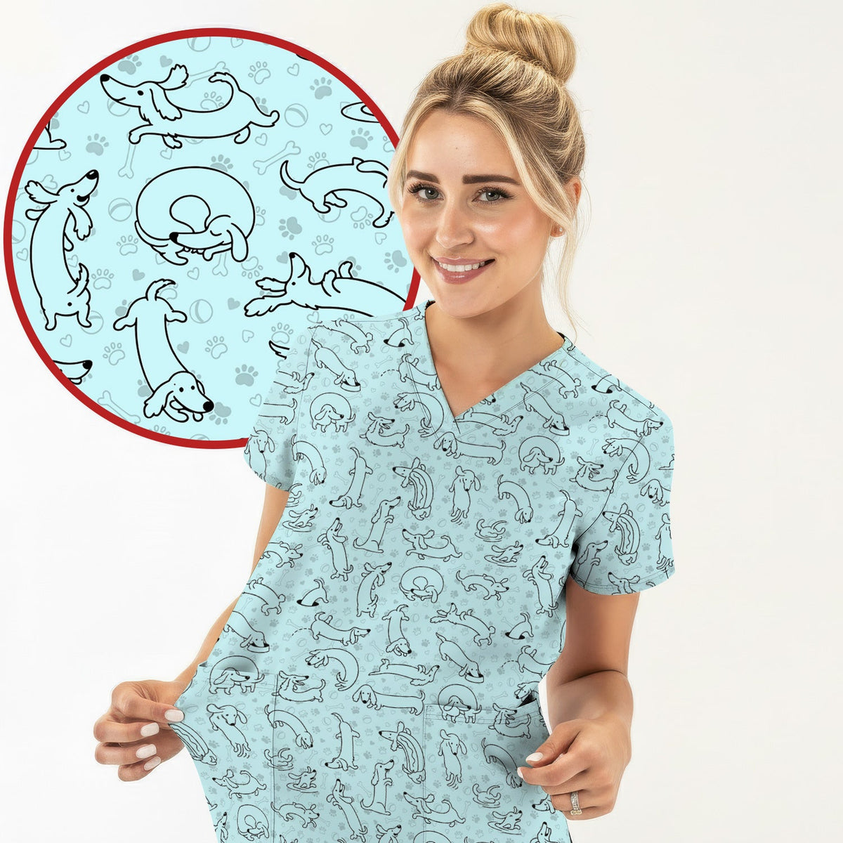 Dachshund Line Art Nurse Scrub Top