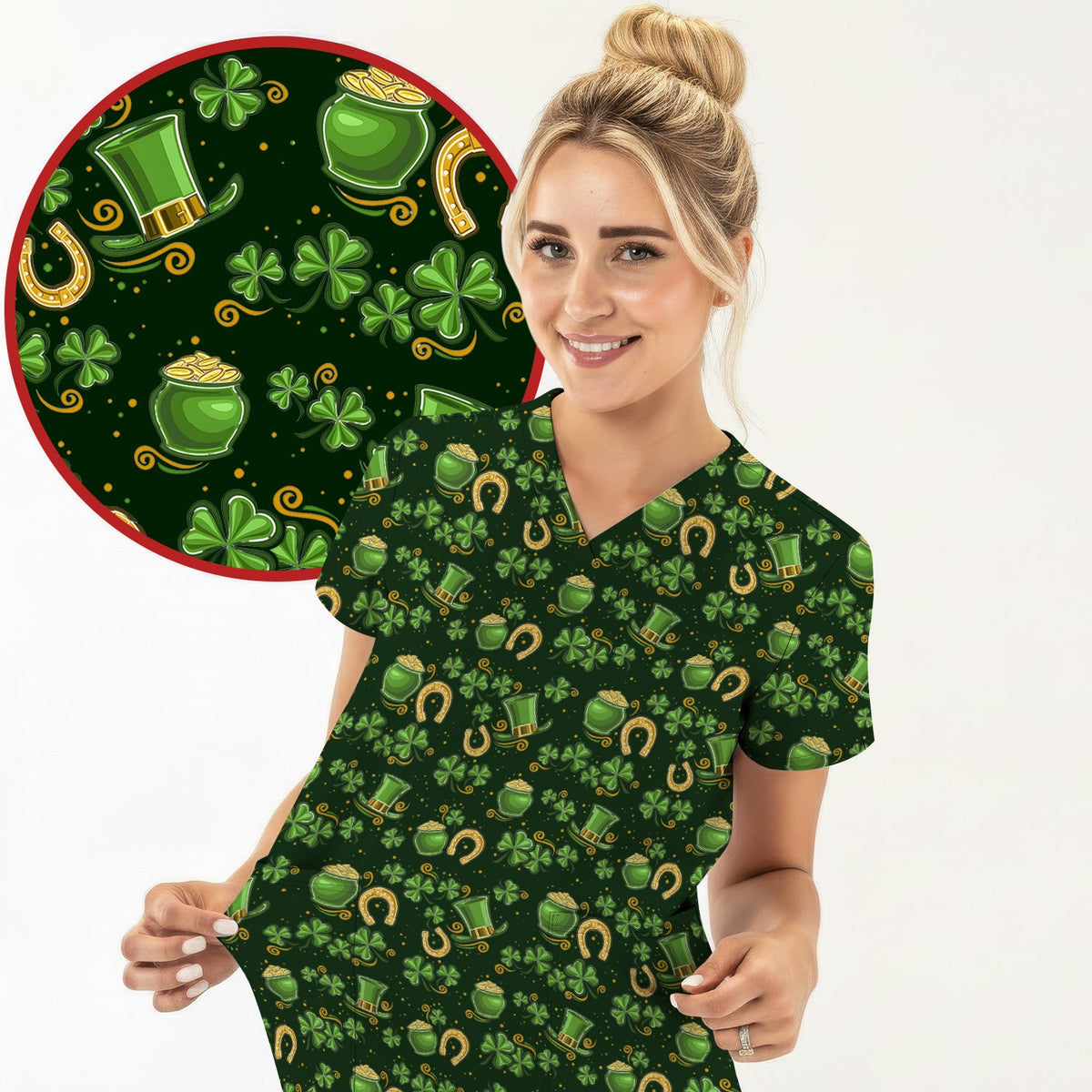 St Patrick Shamrock Nurse Scrub Top