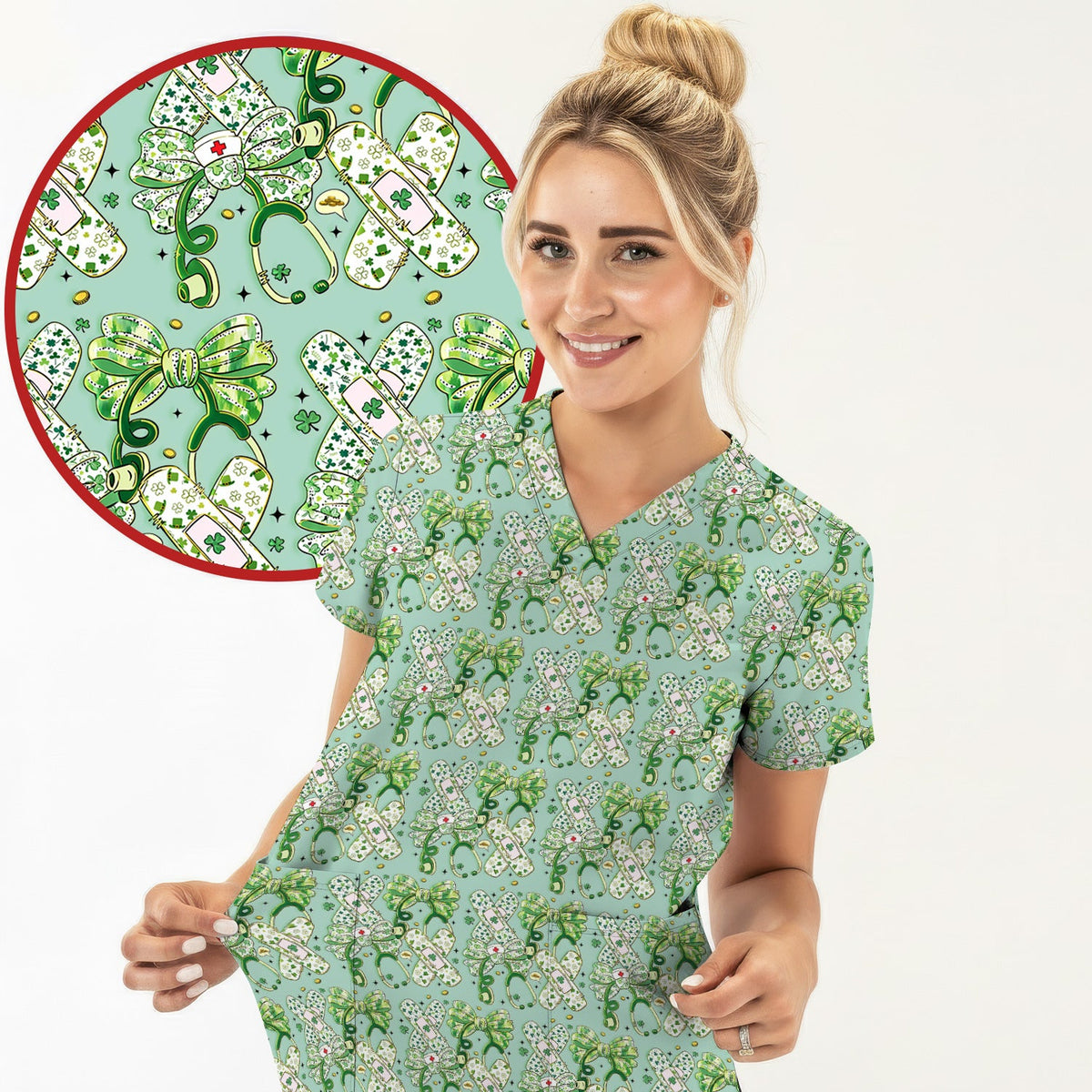 St Patrick Shamrock Stethoscope Nurse Scrub Set