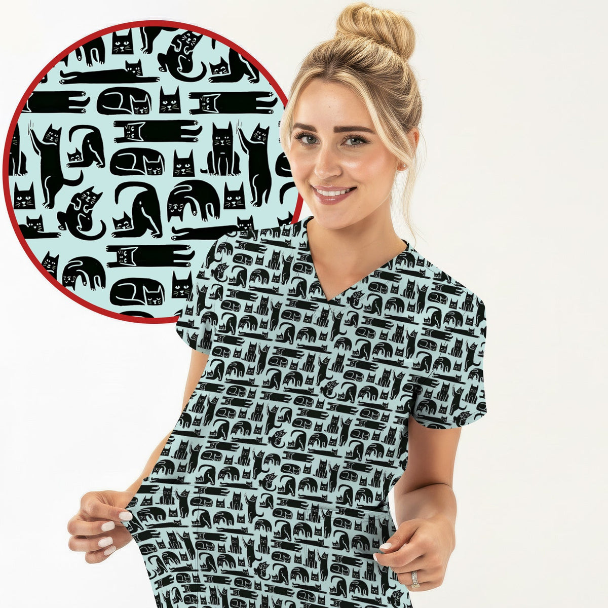 Funny Cat Poses Nurse Scrub Set