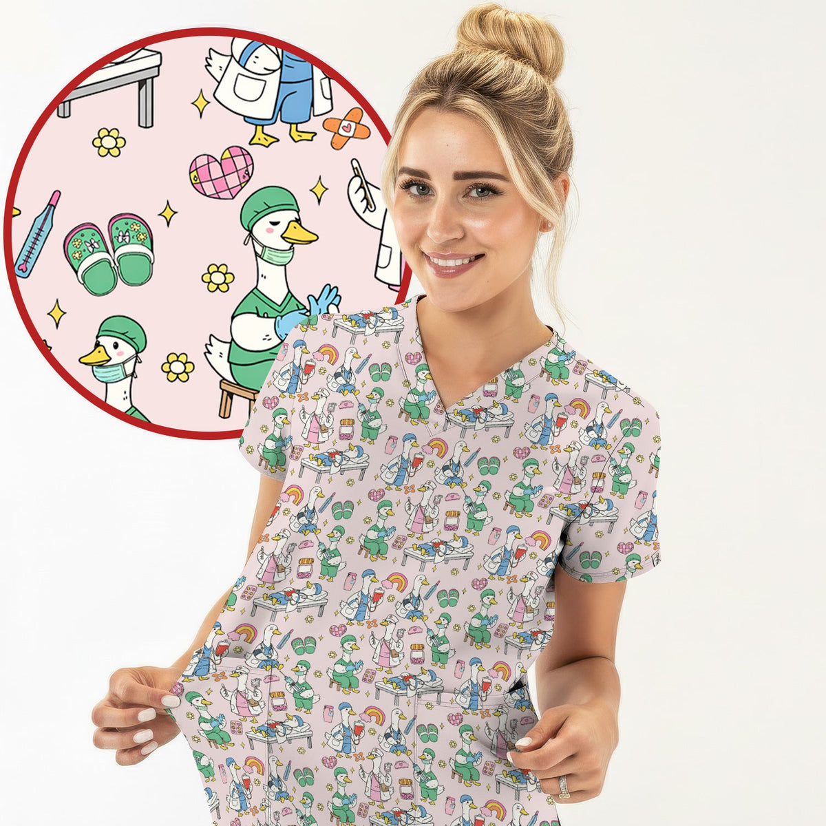 Duck Medical Doodle Nurse Scrub Top