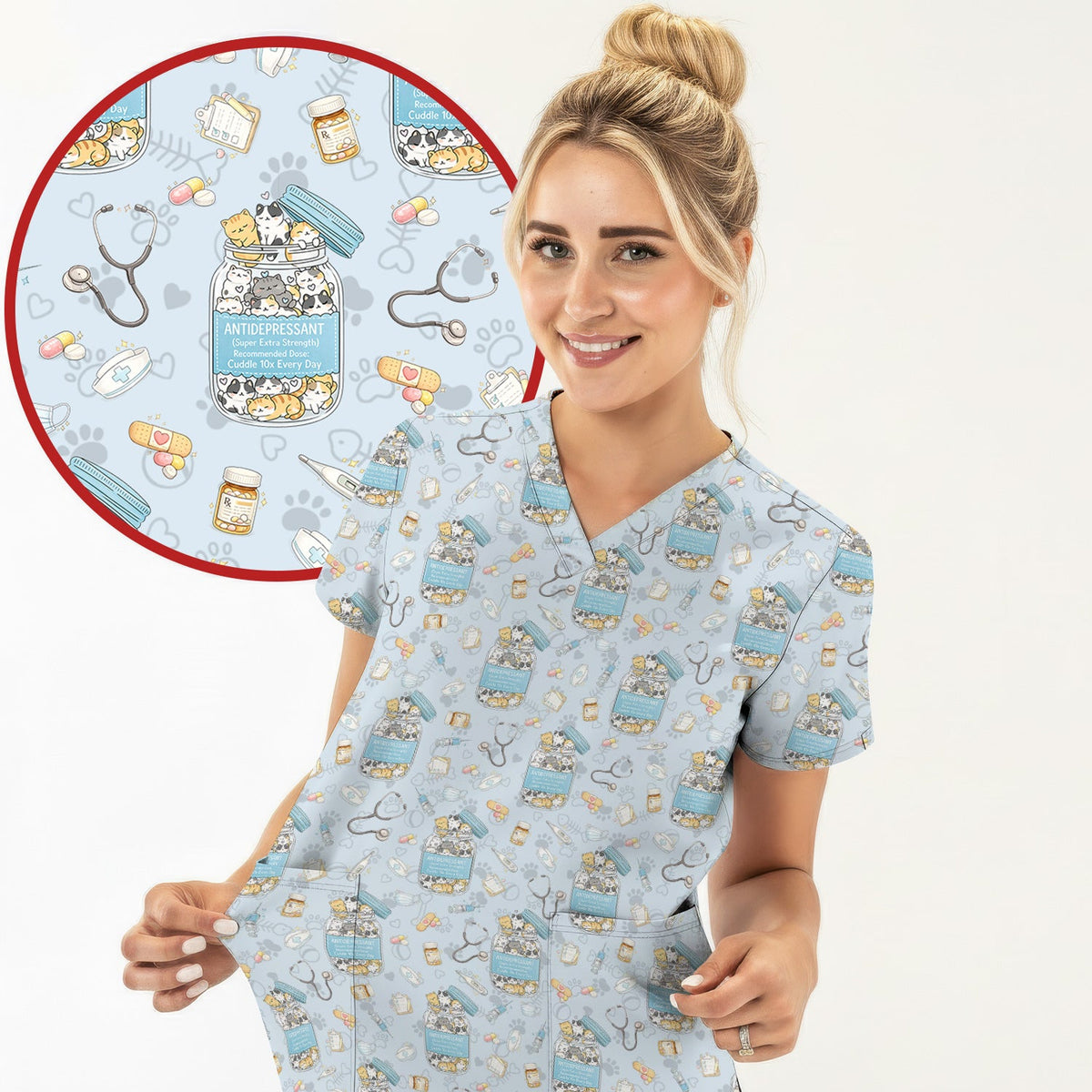 Antidepressant Cat Jar Nurse Scrub Set