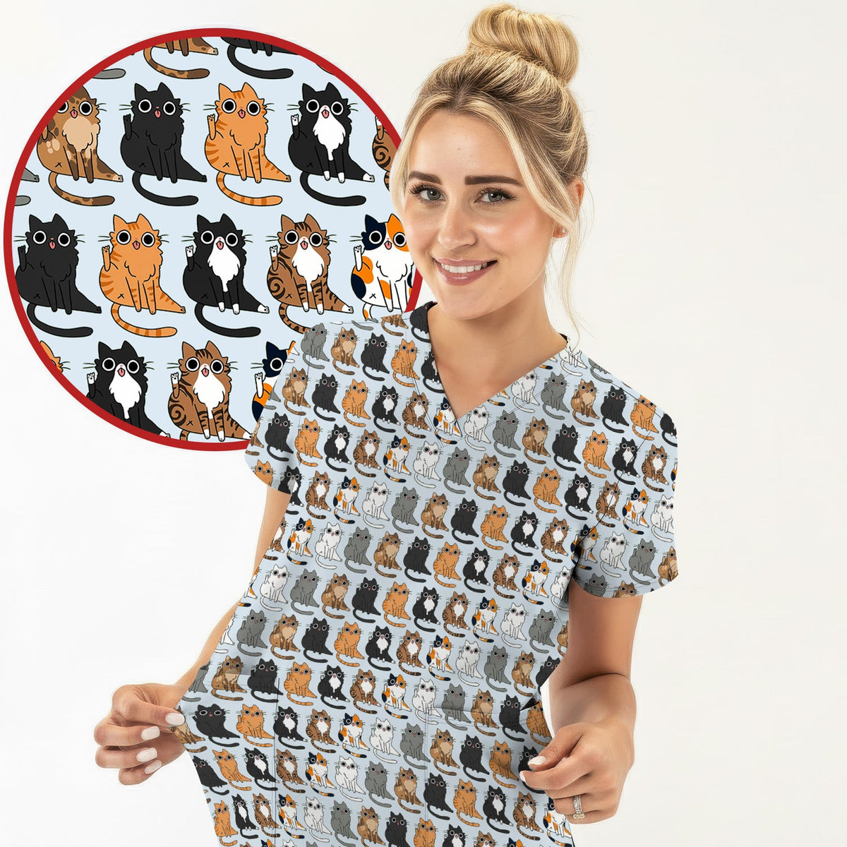 Cat Pattern Nurse Scrub Set