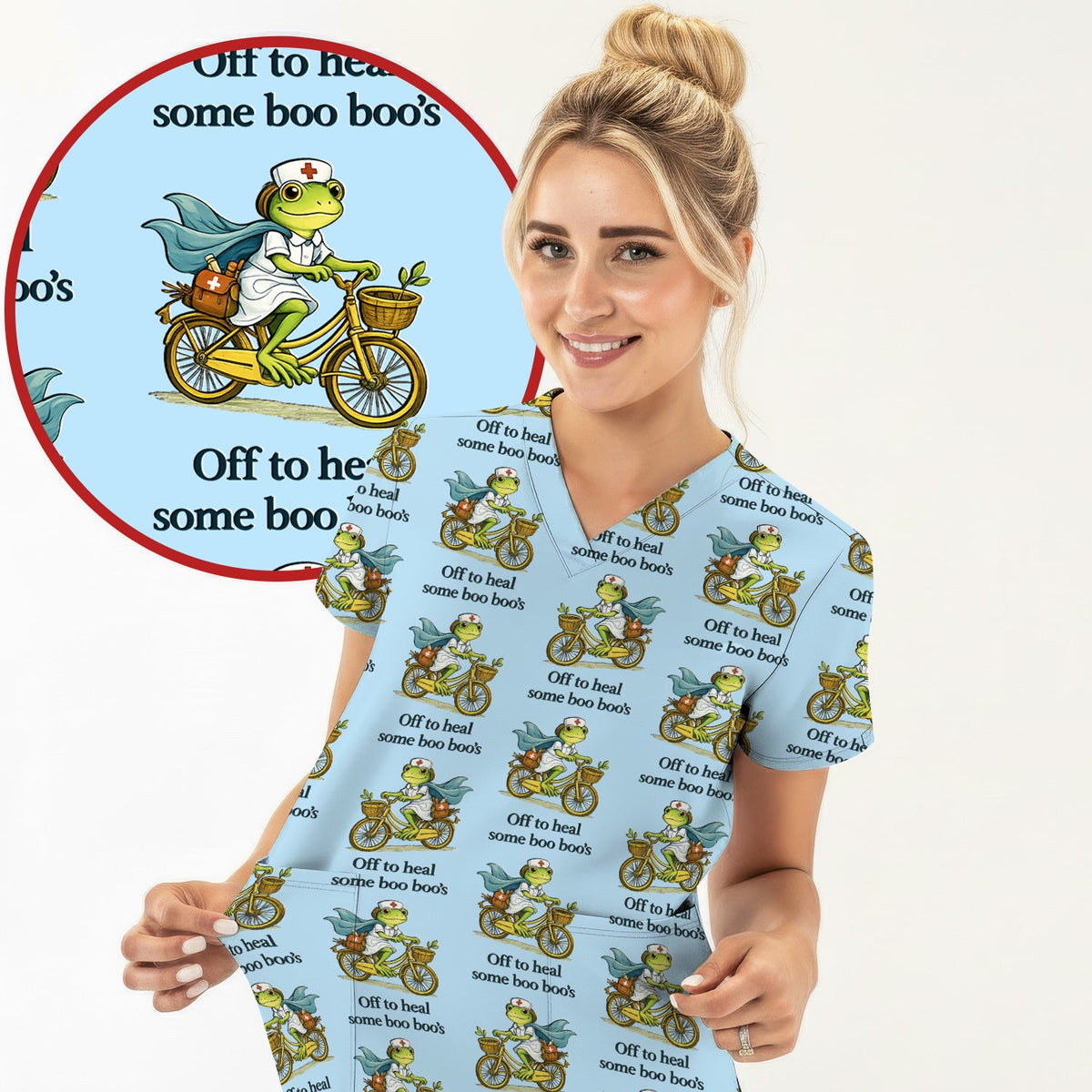 Frog Cycling Nurse Scrub Set