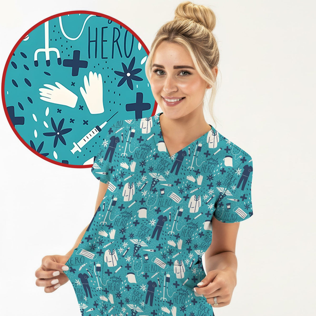 Healthcare Hero Medical Tools Nurse Scrub Top