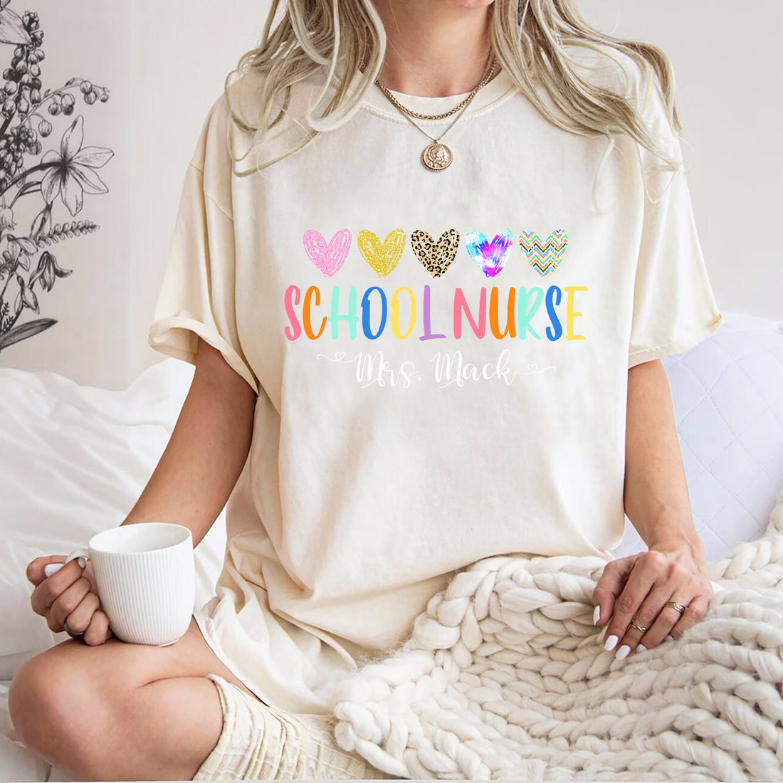 Personalized Colorful Hearts Nurse Shirt