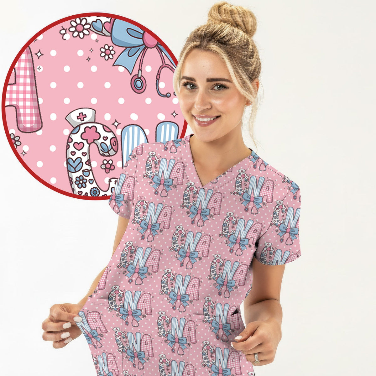 Floral Bow Nurse Scrub Top