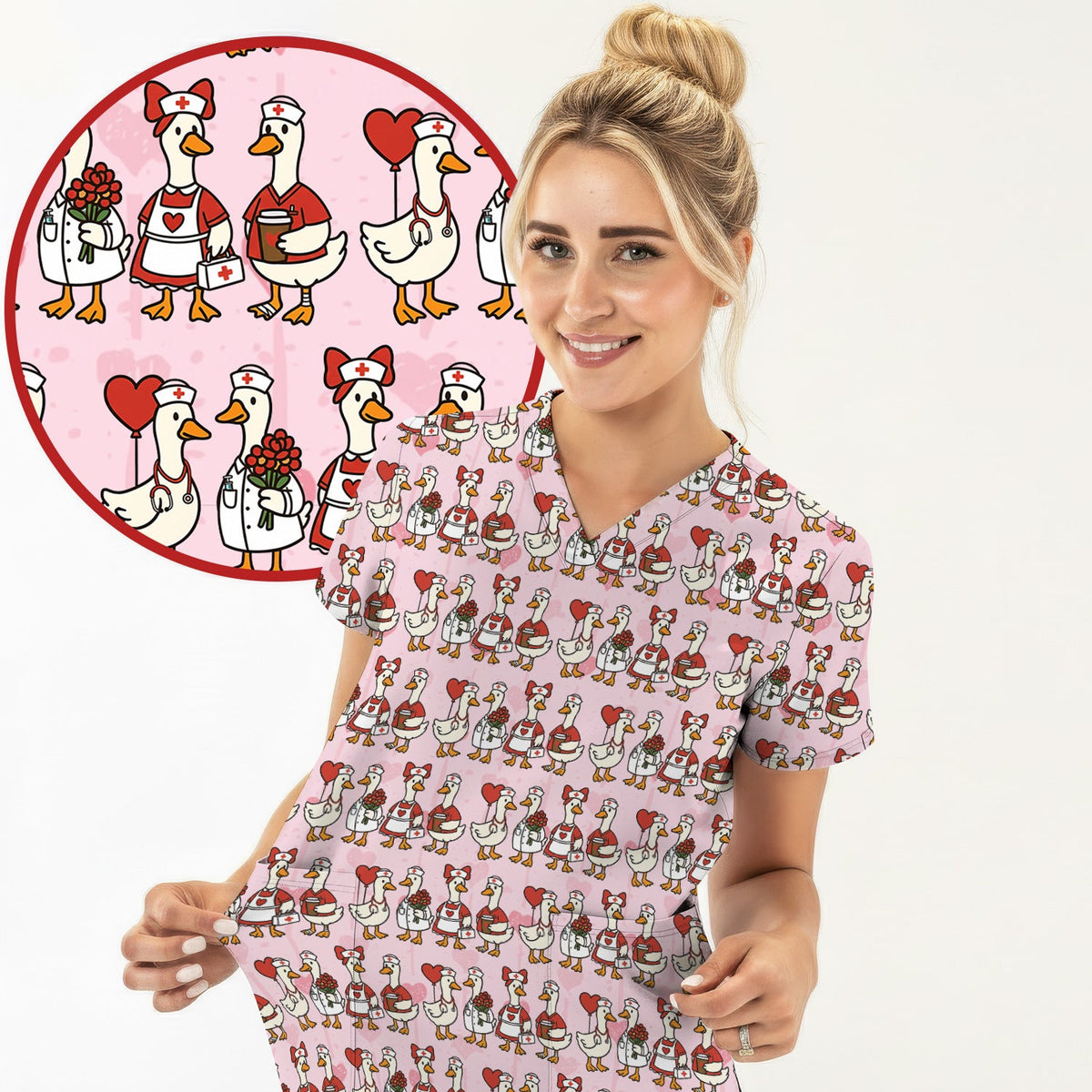 Valentine Nurse Goose Scrub Top